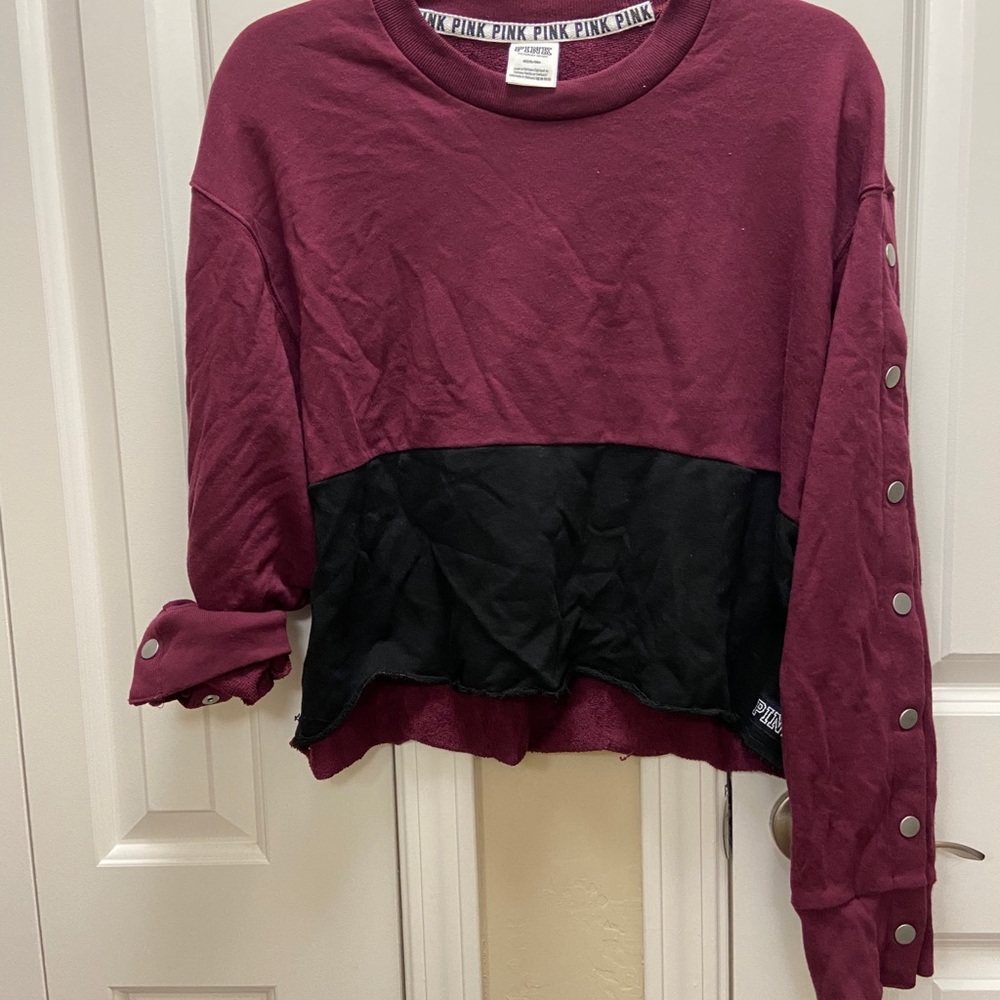 PINK Cropped Snap Sweater